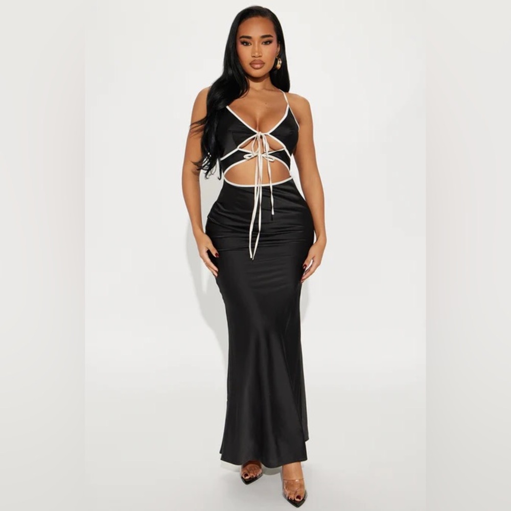 Make You Mine Satin Maxi Dress - Black/Combo NWT